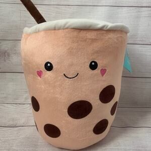 Bubble Tea Accent Throw Pillow Plush Smoothie Coffee Cup with Straw 16"Hx11"W